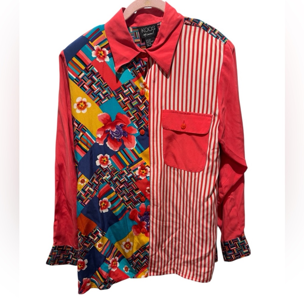 KOOS OF COURSE!  Vintage 90s Geometric Print Silk Blouse